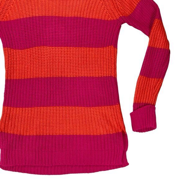 Derek Heart Sweater Womens M Pink Orange Striped Vibrant Chunky Knit Cozy Winter - Picture 12 of 16